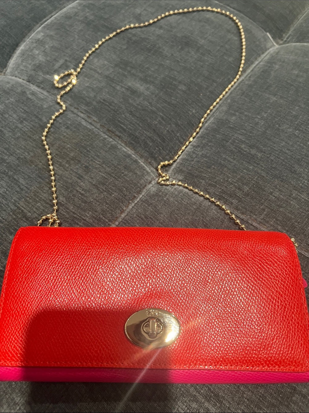 Coach Red and Pink Leather Crossbody with Gold Chain